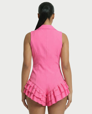 NIVARA Tailored Ruffle-Trim Tuxedo Romper