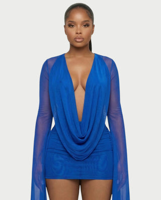 Vestido mini drapeado con cuello vuelto CAROL