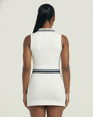 DRAYA Sporty Zip-Front Collared Top & Mini Skirt Set