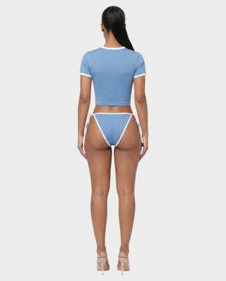 YUMIKA Country Flag Graphic Crop Top & Tie-Side Bikini Bottom Set