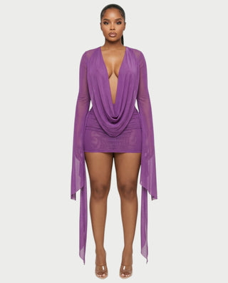 CAROL Cowl Neck Draped Mini Dress