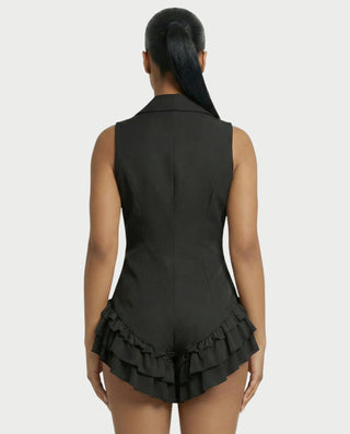 NIVARA Tailored Ruffle-Trim Tuxedo Romper