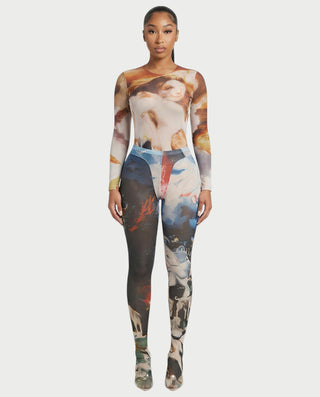 Conjunto de top y medias de malla con estampado abstracto SHELBY