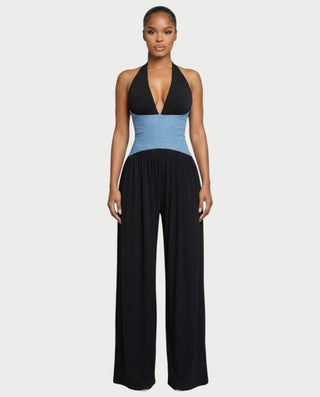 Mono de pierna ancha con cuello halter y espalda descubierta de AMARIS