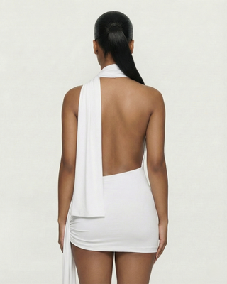 Vestido mini drapeado con escote halter y aberturas ZOLYN