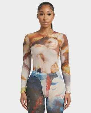 Conjunto de top y medias de malla con estampado abstracto SHELBY