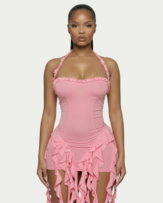 SANAI Ruffle Trim Mini Dress