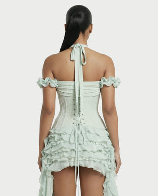 VALORIA Corset Ruffle Hem Mini Dress