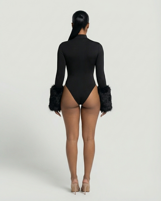 JALIYA Long-Sleeve Faux Fur Cuff Bodysuit