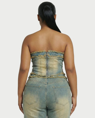ZYNE Washed Denim Tube Top & Bermuda Shorts Set