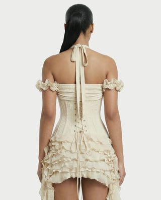 VALORIA Corset Ruffle Hem Mini Dress
