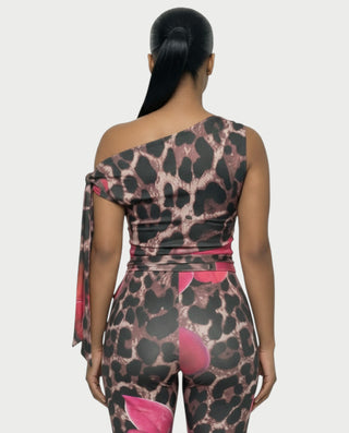 LUJILLE Mono de leopardo floral de un solo hombro 