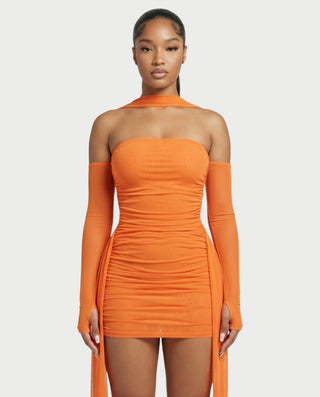 orange mesh mini dress Light Orange Mini Dress - Mesh Mini Dress - Sash Mini Dress