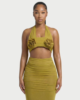 XAYANA Rose Detail High-waisted Maxi Dress