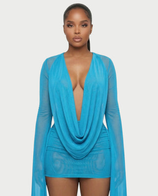 Vestido mini drapeado con cuello vuelto CAROL