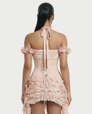 VALORIA Corset Ruffle Hem Mini Dress