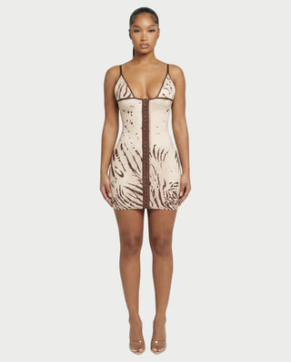 Vestido mini ajustado con estampado de cebra EMILIA