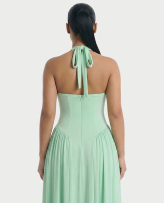 EVIRA Floral Appliqué Drop-Waist Maxi Dress