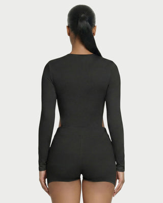 CELLA Cutout Long Sleeve Bodysuit & Shorts Set