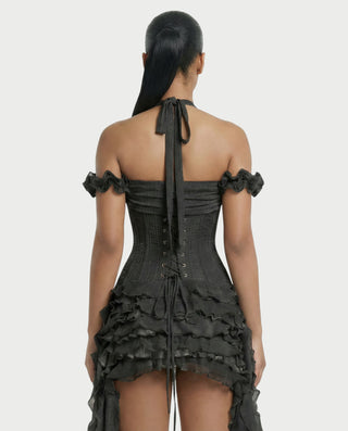 VALORIA Corset Ruffle Hem Mini Dress