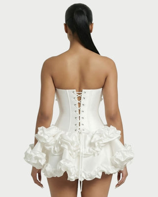 ZERELA Strapless Corset Ruffle Hem Mini Dress
