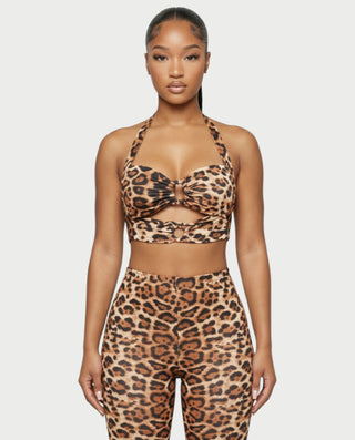 Conjunto de top y leggings con aberturas de leopardo de NIA