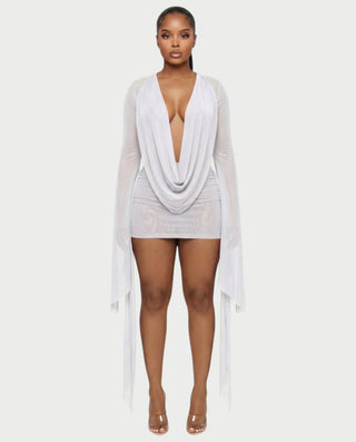 Vestido mini drapeado con cuello vuelto CAROL