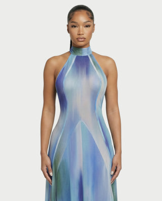 REBECCA High Neck Watercolor Maxi Dress
