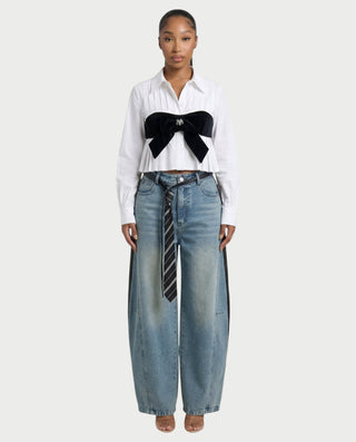 UNELLA Bow Pleated Cropped Shirt