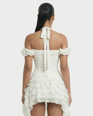 VALORIA Corset Ruffle Hem Mini Dress