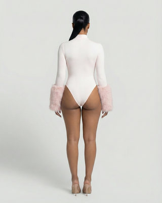 JALIYA Long-Sleeve Faux Fur Cuff Bodysuit
