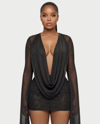 Vestido mini drapeado con cuello vuelto CAROL