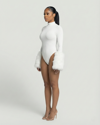 JALIYA Long-Sleeve Faux Fur Cuff Bodysuit