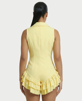 NIVARA Tailored Ruffle-Trim Tuxedo Romper