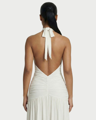 SORAYA Backless Halter Plunge Maxi Dress