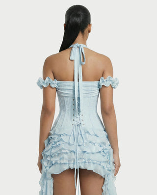 VALORIA Corset Ruffle Hem Mini Dress