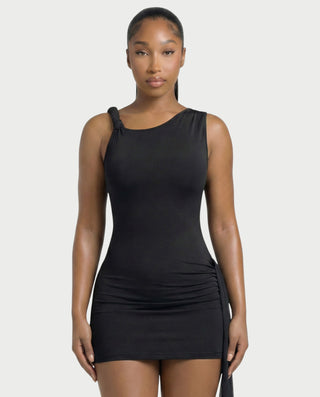 ANNARA Asymmetric Draped Mini Dress