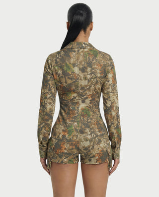 ZAYRA Camouflage Print Zip Up Romper