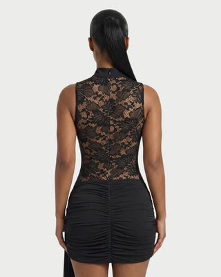 HALRY Lace Draped Side-Tie Mini Dress