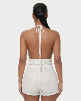 ELISSA Sequin Twist-Front Halter Top & Shorts Set