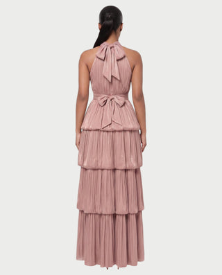 JOSSINA Pleated Halter Tiered Bubble Maxi Dress