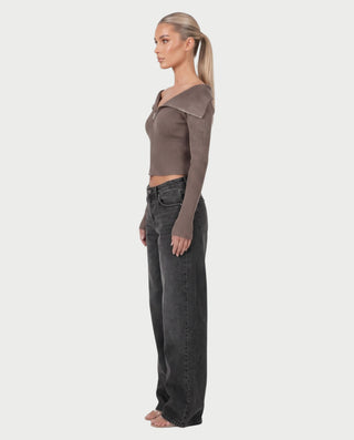ARMINDA Washed Off-Shoulder Foldover Knit Sweater