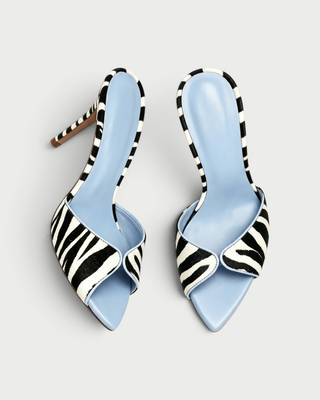 ELIVA Zebra Print Pointed Toe Stiletto Mule Heels