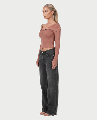 ARMINDA Washed Off-Shoulder Foldover Knit Sweater