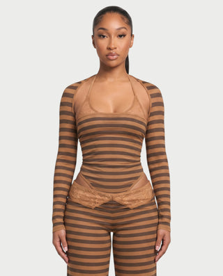 MAINE Striped Layered Halter Top & Wide-Leg Pants Three-Piece Set