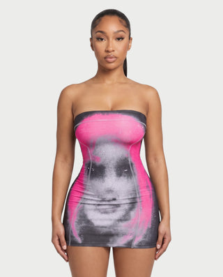 ARACELLA Strapless Abstract Print Bodycon Tube Mini Dress