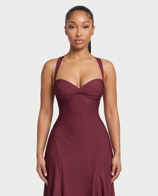 LEANORA Strappy Ruched Bust A-Line Maxi Dress