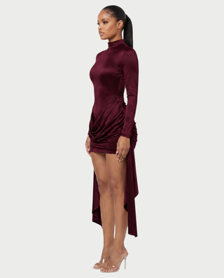 NORABEL Satin Mock Neck Draped Mini Dress