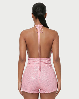ELISSA Sequin Twist-Front Halter Top & Shorts Set