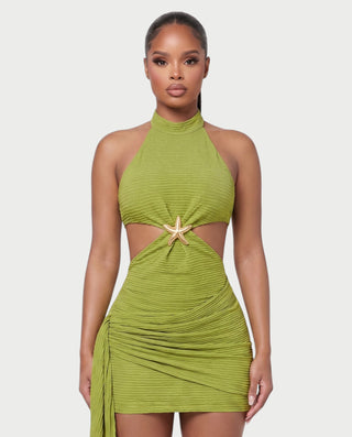 NOVALIE Starfish Cutout Ruched Halter Mini Dress